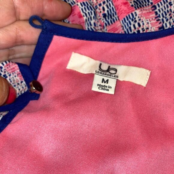 YA LOS ANGELES Pink and Blue Midi Over the Knee Dress Blue Hem Sleeveless Medium - Picture 12 of 14